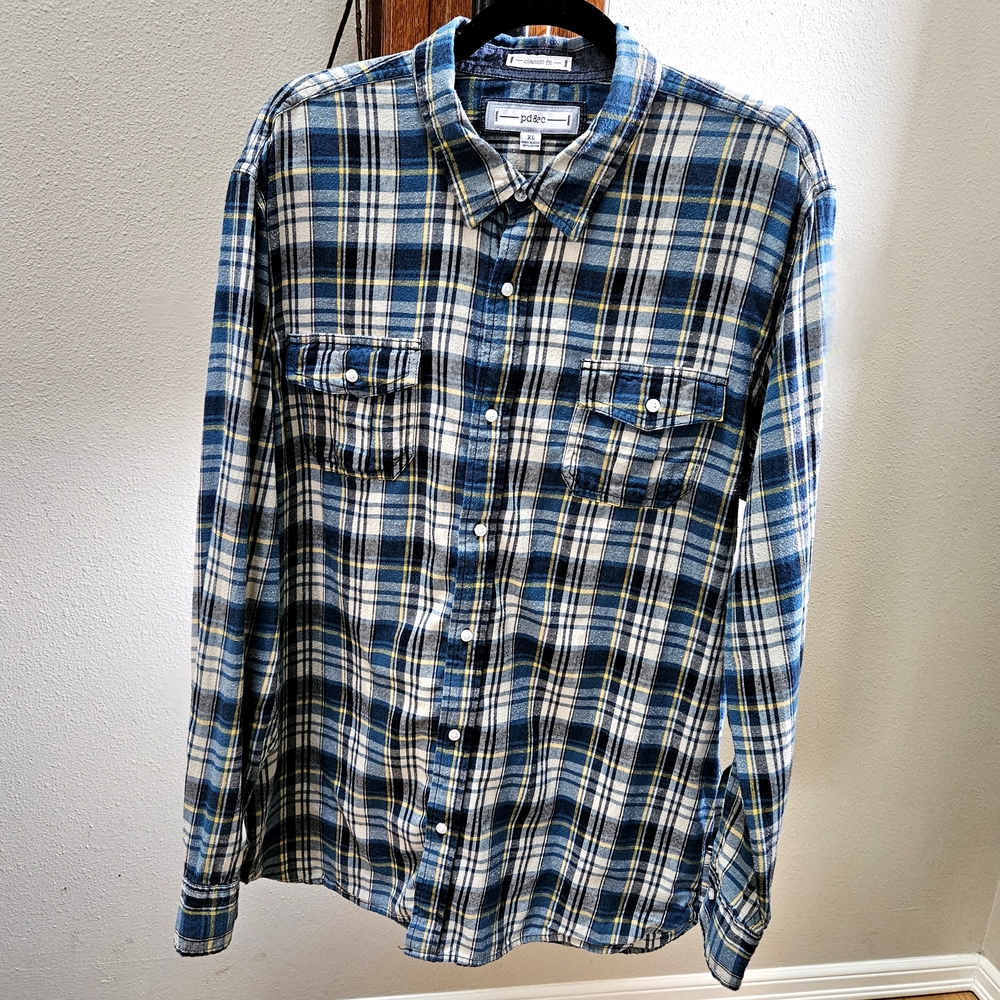 PD&C Blue and White Casual Button Down Shirt